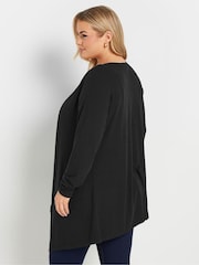 Yours Curve Black Waterfall Ribbed Cardigan - Image 3 of 5