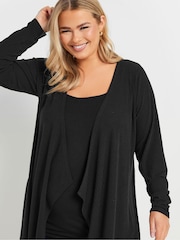 Yours Curve Black Waterfall Ribbed Cardigan - Image 4 of 5