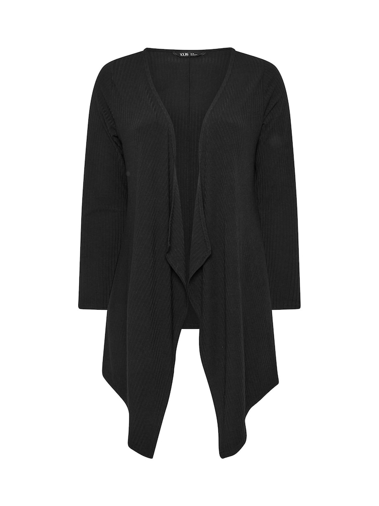Yours Curve Black Waterfall Ribbed Cardigan - Image 5 of 5