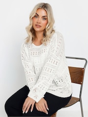Yours Curve White Pointelle Stitch Crochet Jumper - Image 1 of 5