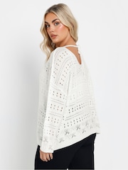 Yours Curve White Pointelle Stitch Crochet Jumper - Image 4 of 5