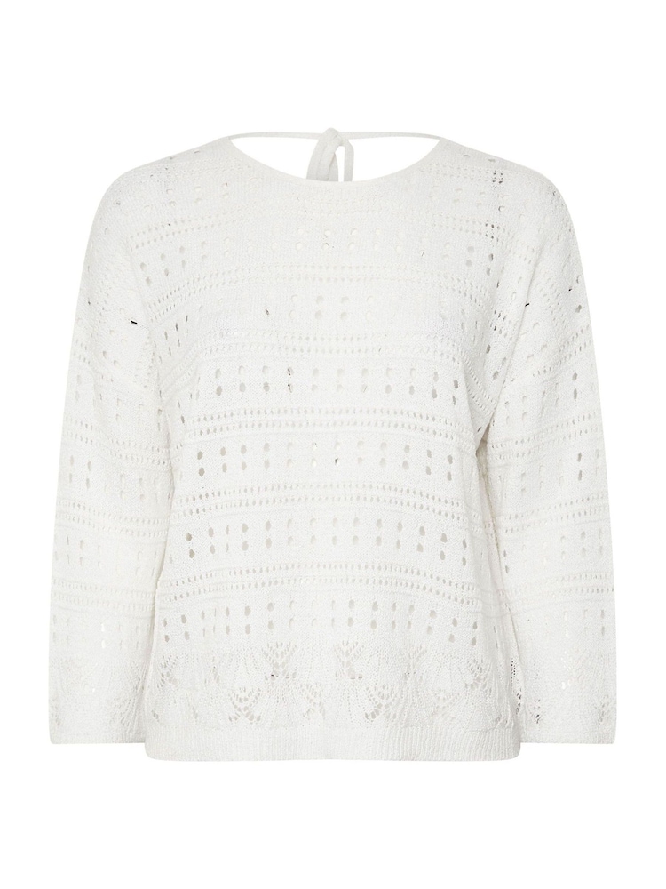 Yours Curve White Pointelle Stitch Crochet Jumper - Image 5 of 5