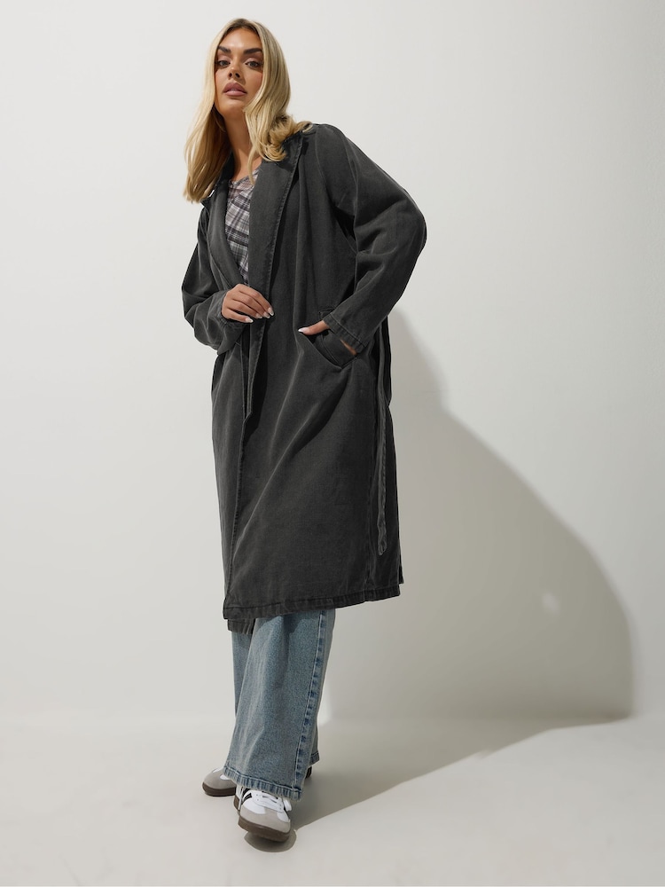 Yours Curve Black Limited Longline Denim Trench Coat - Image 2 of 4