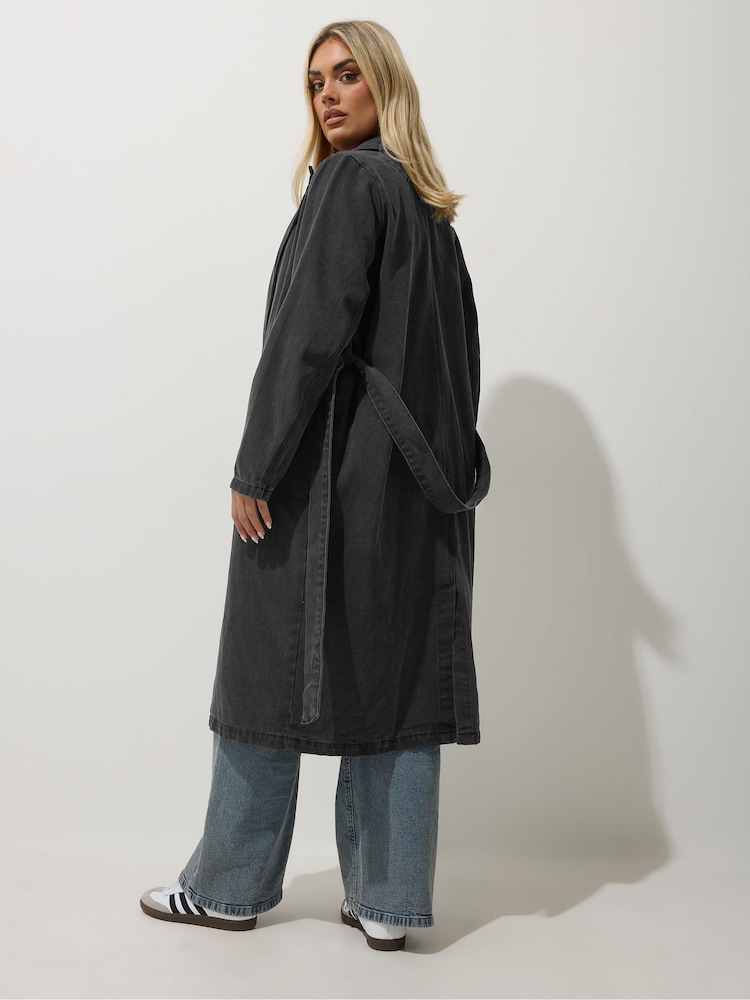 Yours Curve Black Limited Longline Denim Trench Coat - Image 3 of 4