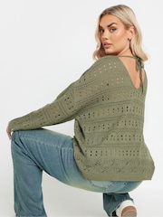 Yours Curve Green Pointelle Stitch Crochet Jumper - Image 2 of 5
