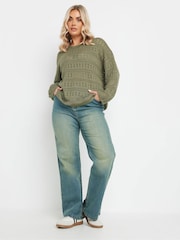 Yours Curve Green Pointelle Stitch Crochet Jumper - Image 3 of 5