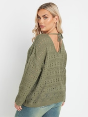 Yours Curve Green Pointelle Stitch Crochet Jumper - Image 4 of 5