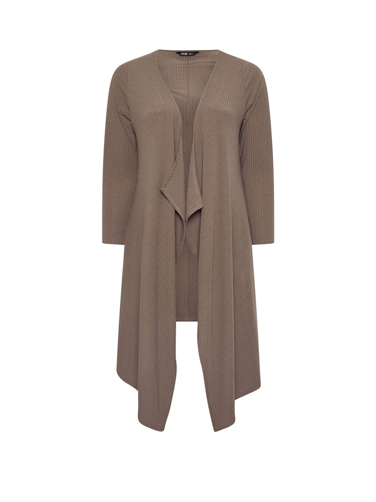 Yours Curve Brown Waterfall Ribbed Cardigan - Image 5 of 5