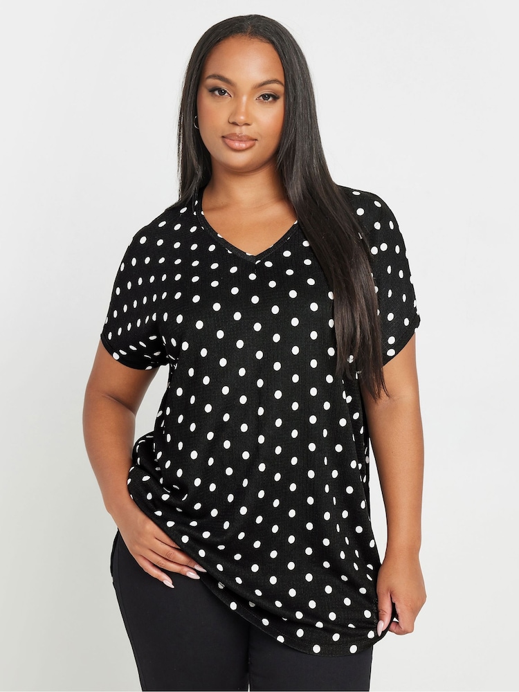 Yours Curve Black Dot Print Top - Image 1 of 5
