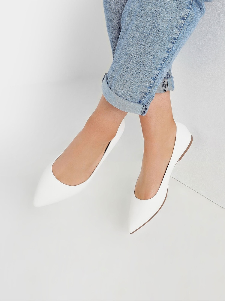 Yours Curve White Wide Fit Wide Fit Flat Point Pumps - Image 1 of 6