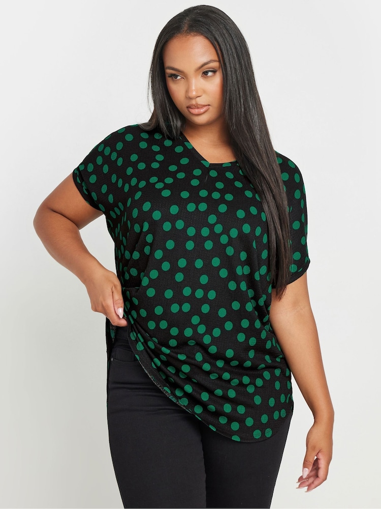 Yours Curve Green Dot Print Top - Image 1 of 6