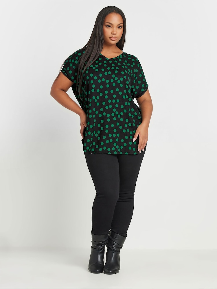 Yours Curve Green Dot Print Top - Image 2 of 6