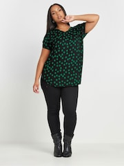 Yours Curve Green Dot Print Top - Image 3 of 6