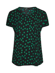 Yours Curve Green Dot Print Top - Image 6 of 6