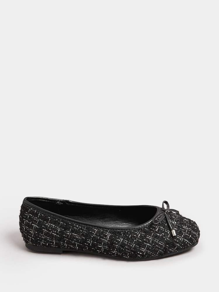 Yours Curve Black Extra-Wide Fit Boucle Ballet Pumps - Image 1 of 4