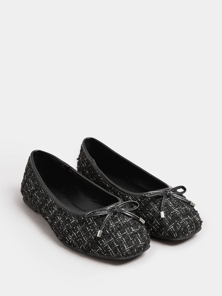Yours Curve Black Extra-Wide Fit Boucle Ballet Pumps - Image 2 of 4