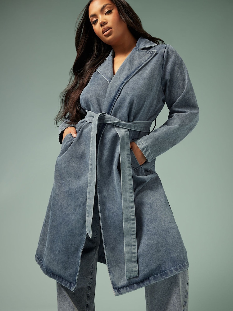 Yours Curve Blue Limited Longline Denim Trench Coat - Image 1 of 3
