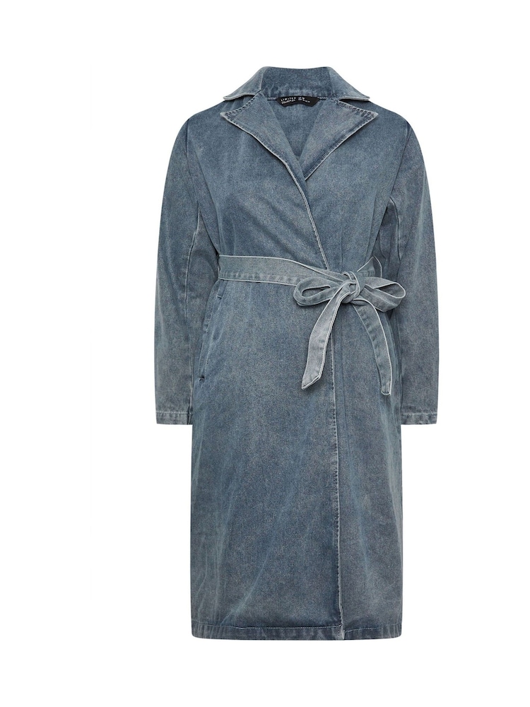 Yours Curve Blue Limited Longline Denim Trench Coat - Image 3 of 3
