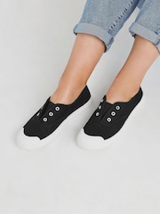 Yours Curve Black Wide Fit Wide Fit Lace-Less Canvas Shoes - Image 1 of 5
