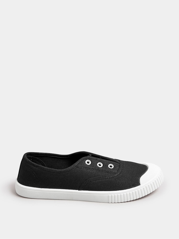 Yours Curve Black Wide Fit Wide Fit Lace-Less Canvas Shoes - Image 2 of 5