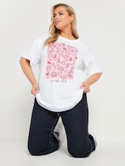 Yours Curve White Relaxed Brunch 100% Cotton Club T-Shirt - Image 4 of 4