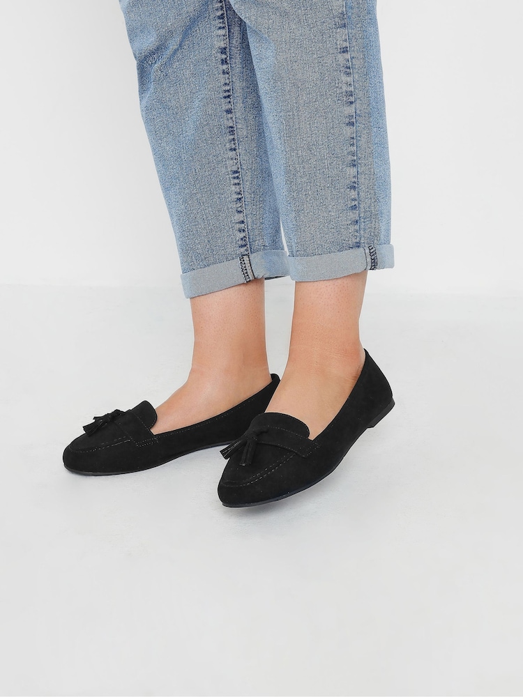 Yours Curve Black Wide Fit Wide Fit Micro Tassle Loafers - Image 1 of 5