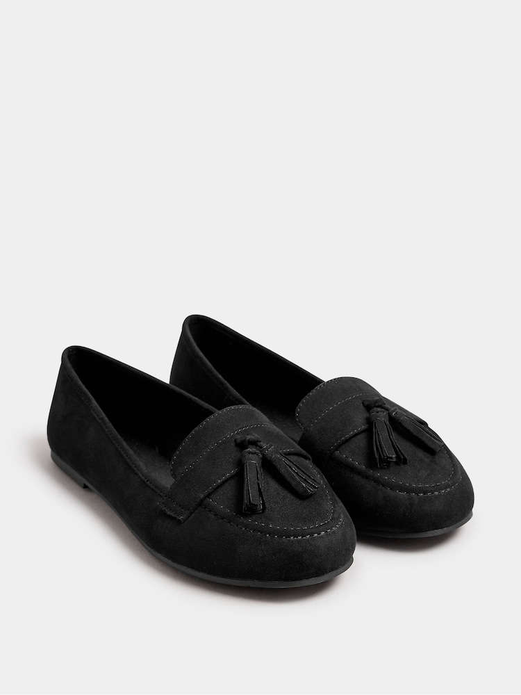 Yours Curve Black Wide Fit Wide Fit Micro Tassle Loafers - Image 2 of 5
