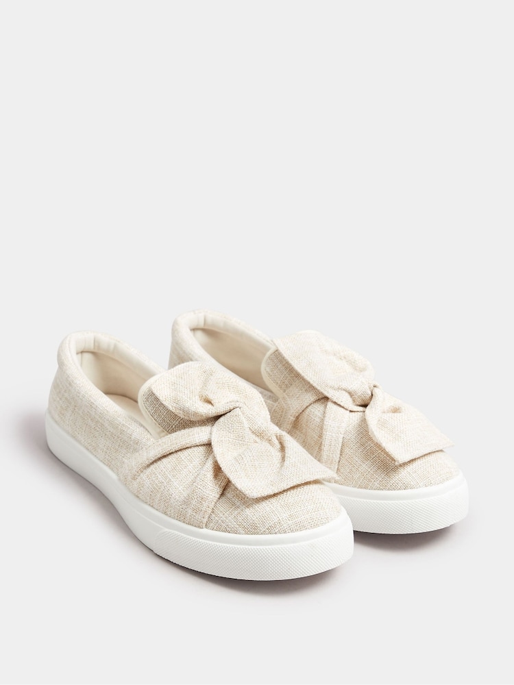 Yours Curve White Wide Fit Twist Bow Trainers - Image 1 of 4