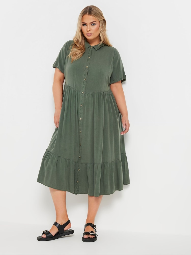 Yours Curve Green Chambray Shirt Dress - Image 1 of 5
