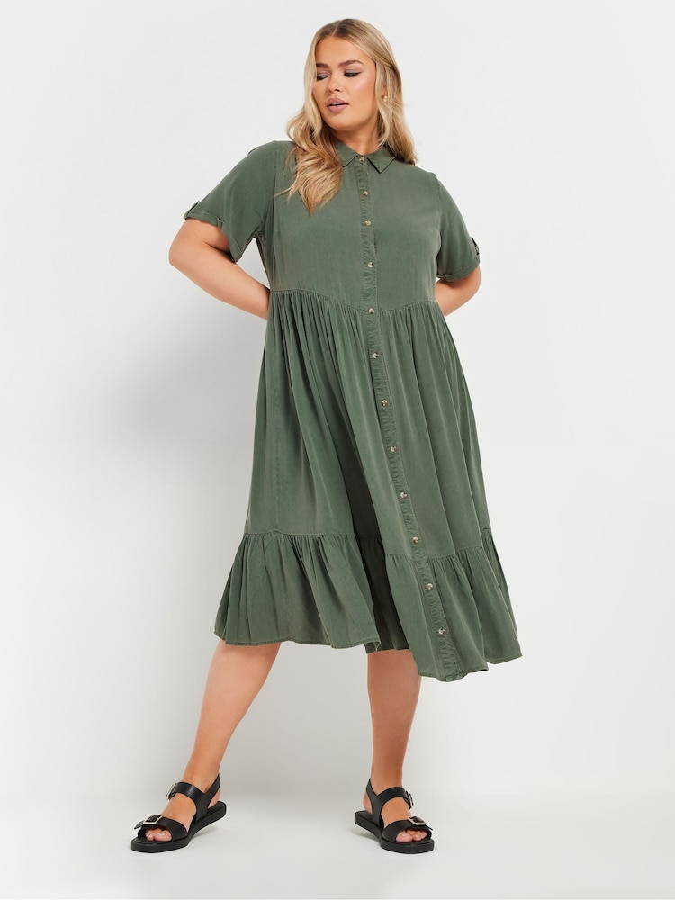 Yours Curve Green Chambray Shirt Dress - Image 2 of 5