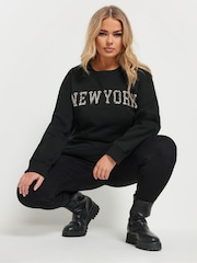 Yours Curve Black New York Embellished Sweatshirt - Image 1 of 5