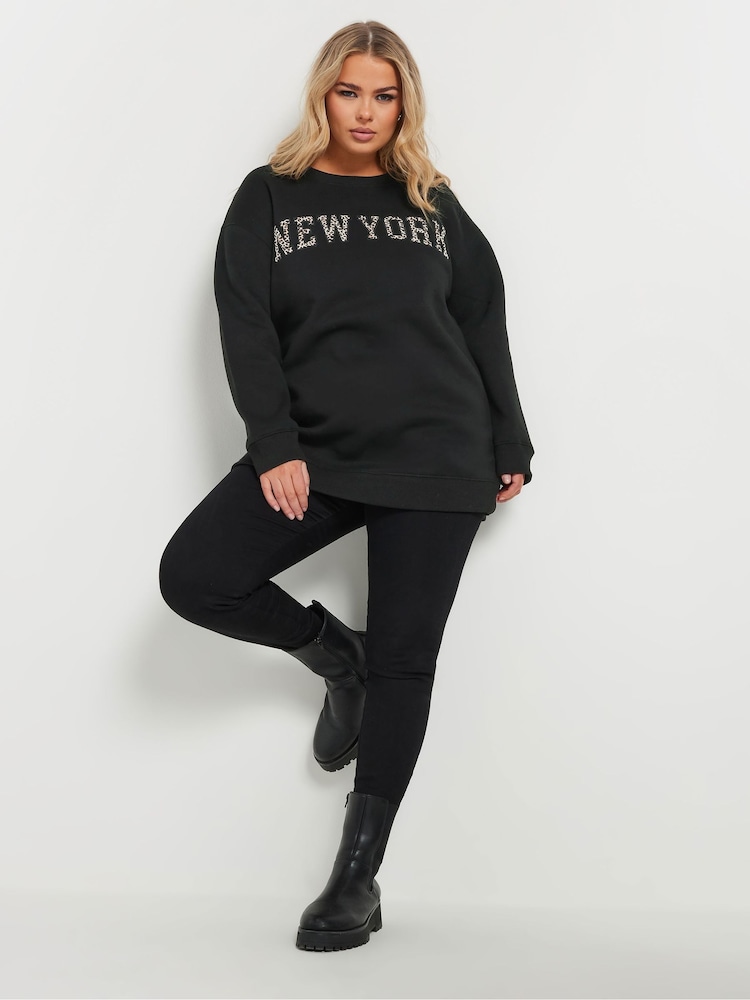 Yours Curve Black New York Embellished Sweatshirt - Image 2 of 5