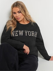 Yours Curve Black New York Embellished Sweatshirt - Image 4 of 5