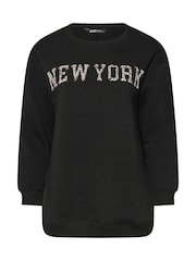 Yours Curve Black New York Embellished Sweatshirt - Image 5 of 5