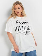 Yours Curve White French Riviera 100% Cotton T-Shirt - Image 1 of 5