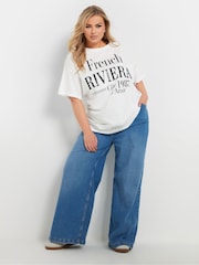 Yours Curve White French Riviera 100% Cotton T-Shirt - Image 2 of 5