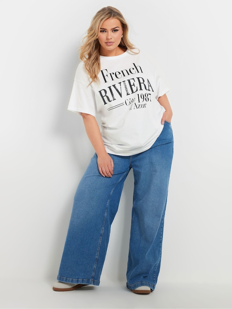 Yours Curve White French Riviera 100% Cotton T-Shirt - Image 2 of 5