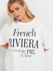 Yours Curve White French Riviera 100% Cotton T-Shirt - Image 4 of 5