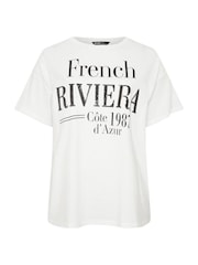 Yours Curve White French Riviera 100% Cotton T-Shirt - Image 5 of 5