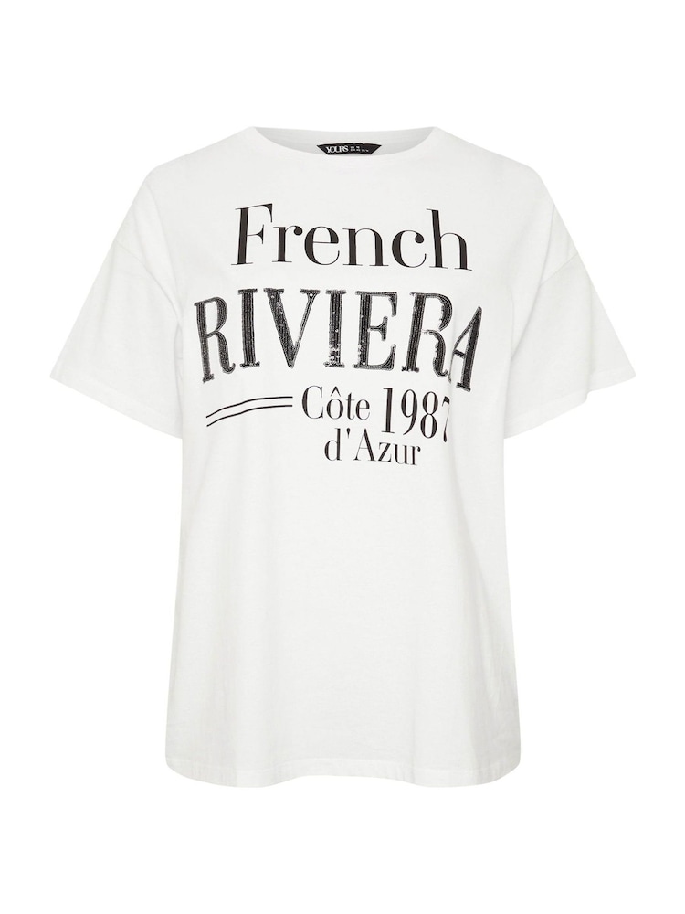 Yours Curve White French Riviera 100% Cotton T-Shirt - Image 5 of 5