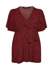 Rojo - Yours Curve Floral Textured Wrap Top - Imagen 5 de 5