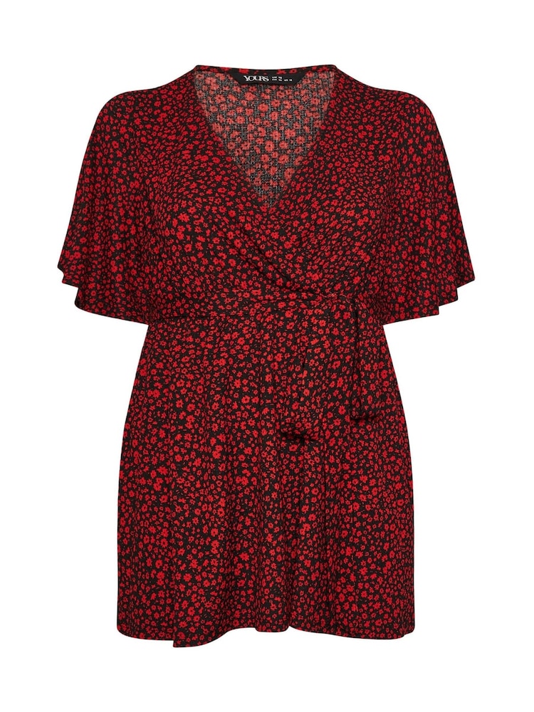 Rojo - Yours Curve Floral Textured Wrap Top - Imagen 5 de 5 Rojo - Yours Curve Floral Textured Wrap Top - Imagen 5 de 5