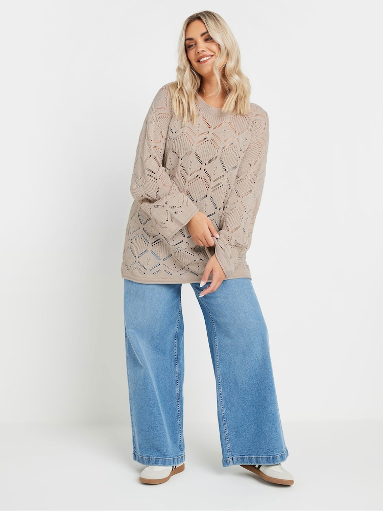 Yours Curve Natural Pointelle Crochet Jumper - Image 2 of 5