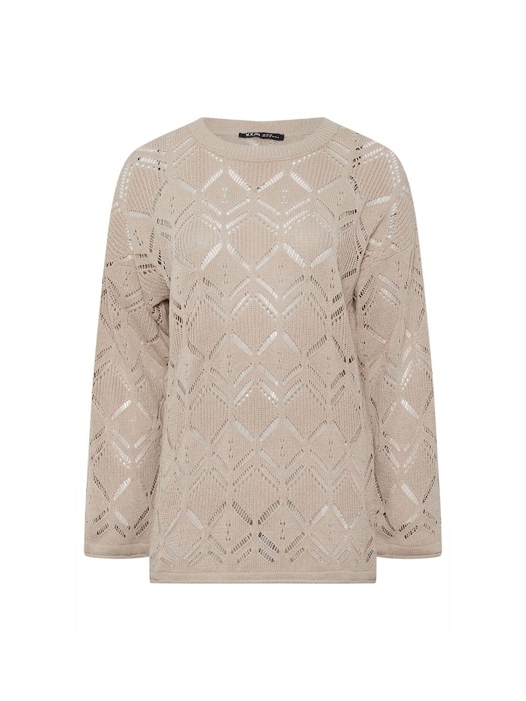 Yours Curve Natural Pointelle Crochet Jumper - Image 5 of 5
