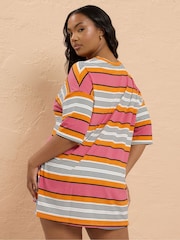 Yours Curve Pink Striped Ribbed Swing Top - Image 3 of 5