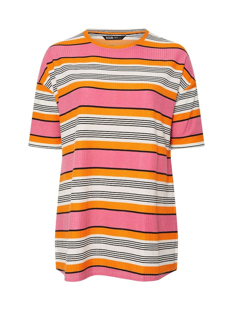 Yours Curve Pink Striped Ribbed Swing Top - Image 5 of 5
