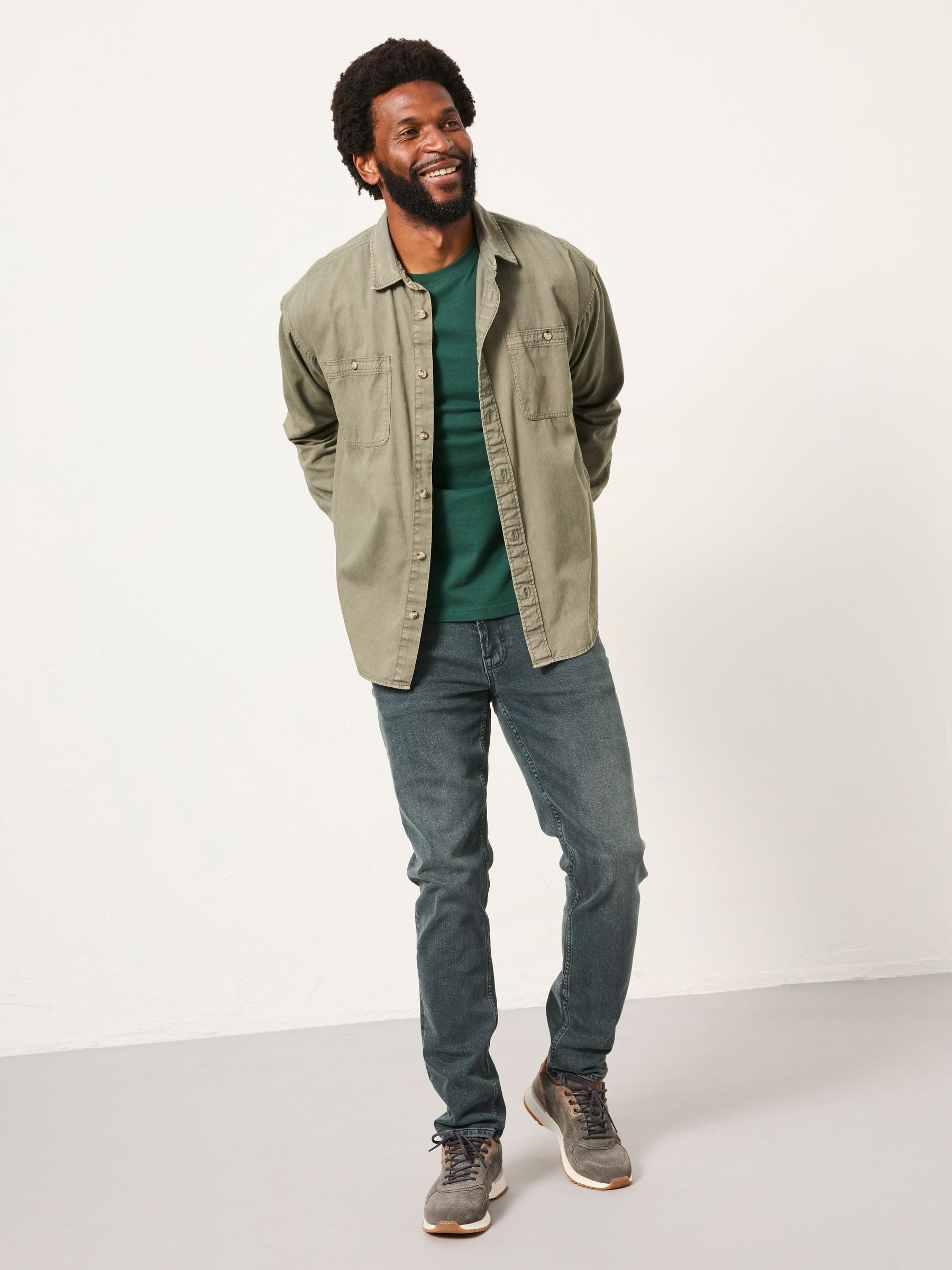 Buy FatFace Khaki Green Long Sleeve Relaxed Fit Garment Dye