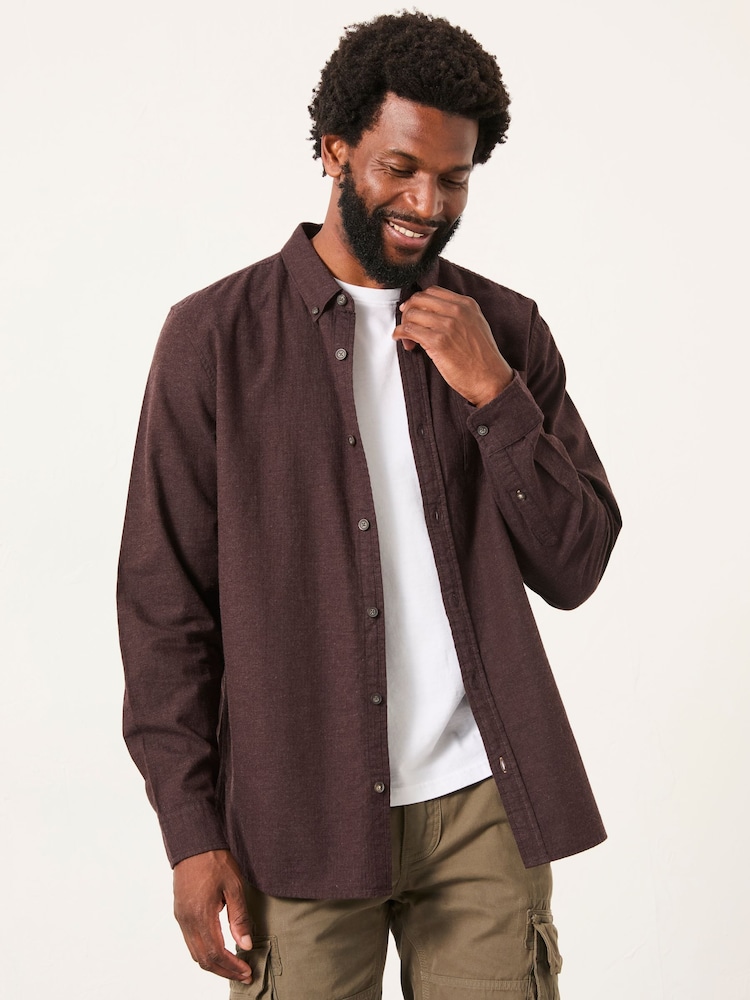 FatFace Tadlow Chocolate Brown Long Sleeve Herringbone Shirt - Image 1 of 6