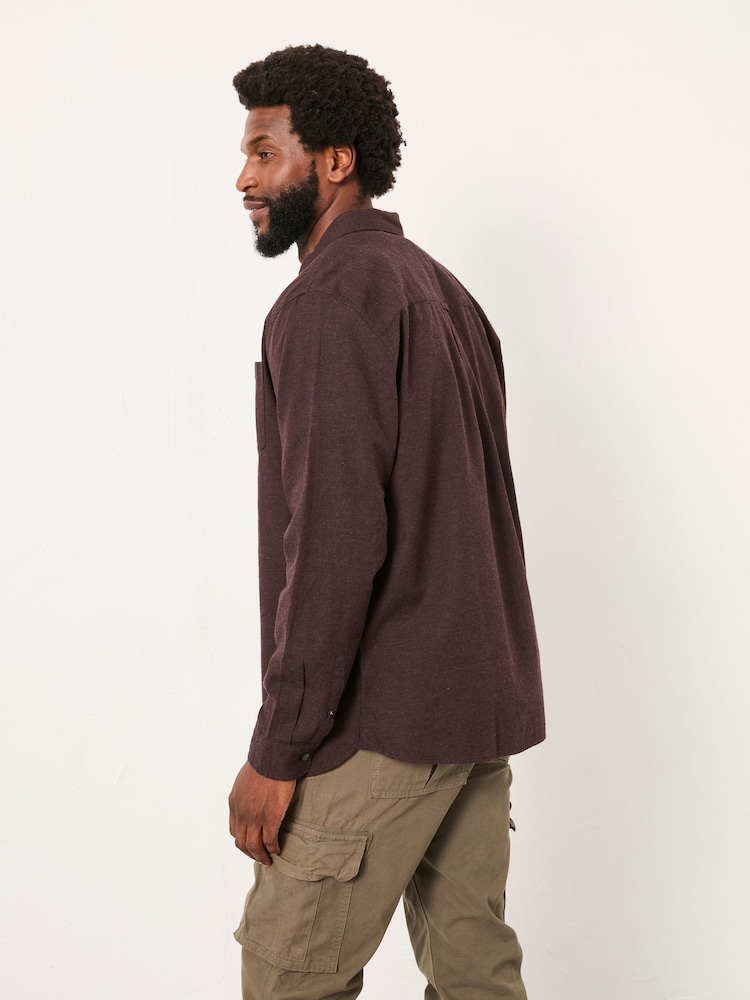 FatFace Tadlow Chocolate Brown Long Sleeve Herringbone Shirt - Image 2 of 6