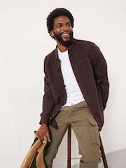 FatFace Tadlow Chocolate Brown Long Sleeve Herringbone Shirt - Image 5 of 6